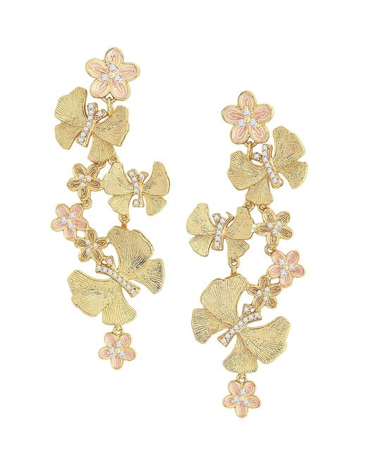 Anabel Aram Butterfly 14K Plated Cubic Zirconia Pink Enamel Drop Earrings
