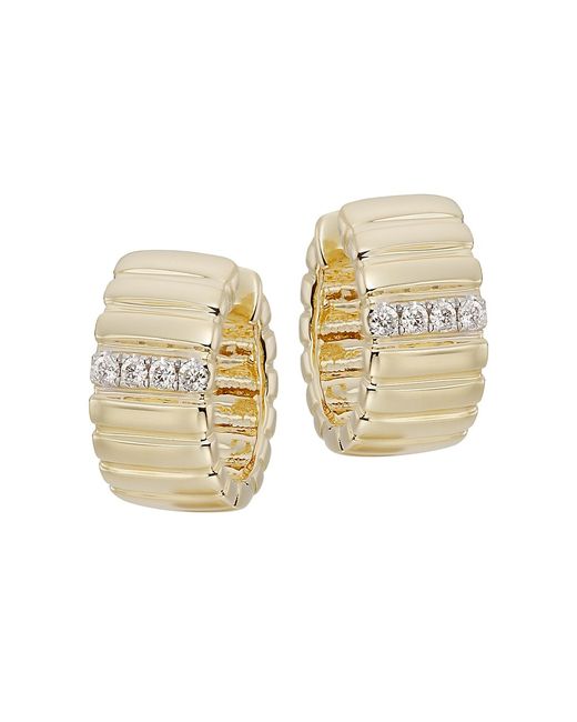 Saks Fifth Avenue Collection 14K 0.09 TCW Diamond Fluted Huggie Hoop Earrings