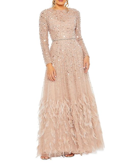 Mac Duggal Sequin Feather Embellished Gown