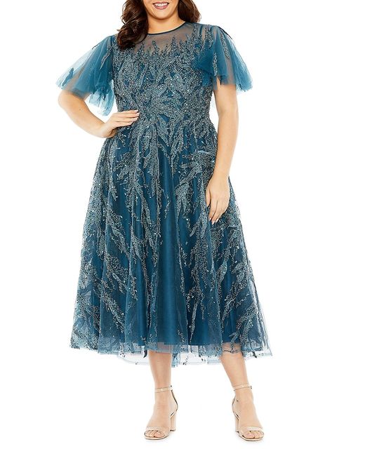 Mac Duggal Flutter-Sleeve Embellished Dress
