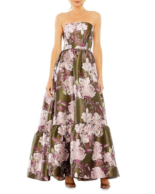 Mac Duggal Floral Brocade Strapless Gown
