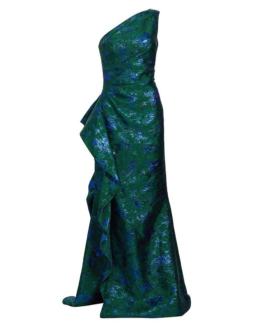 Teri Jon by Rickie Freeman Jacquard One-Shoulder Gown