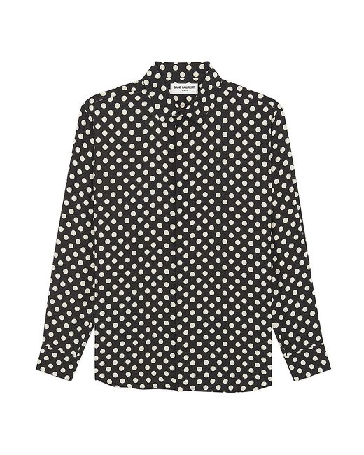 Saint Laurent Yves Collar Shirt In Matte And Shiny Dotted Silk