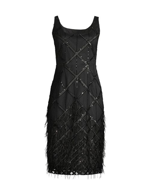 Donna Karan Feather-Embellished Midi-Dress