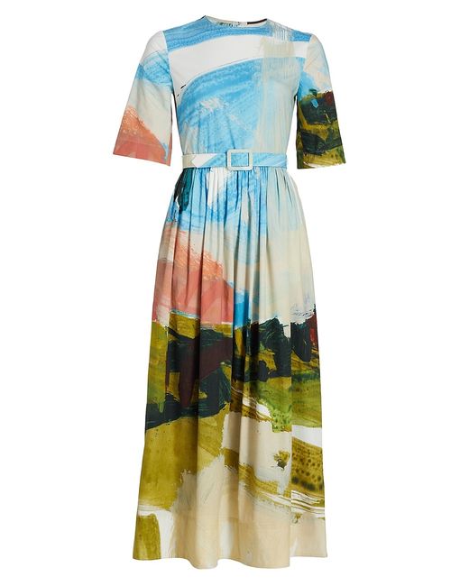 Oscar de la Renta Abstract Landscape Print Midi-Dress