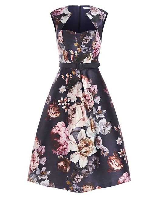 Kay Unger Arielle Belted Floral Midi-Dress