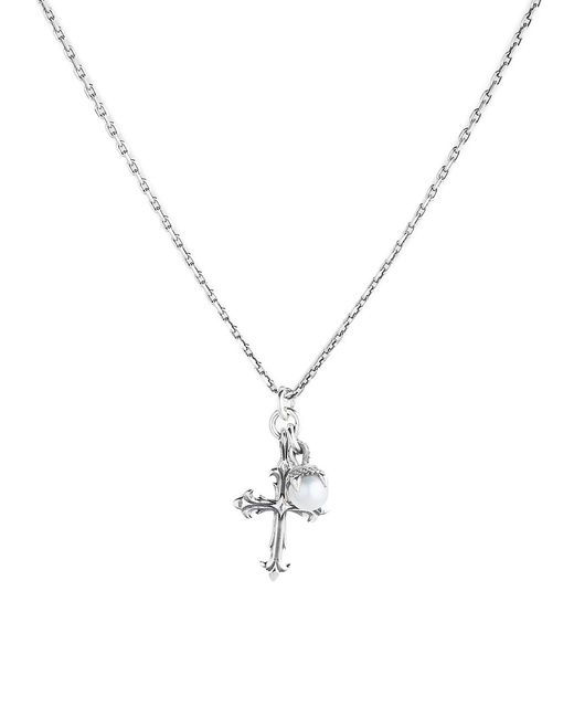 Emanuele Bicocchi Sterling Freshwater Pearl Cross Pendant Necklace