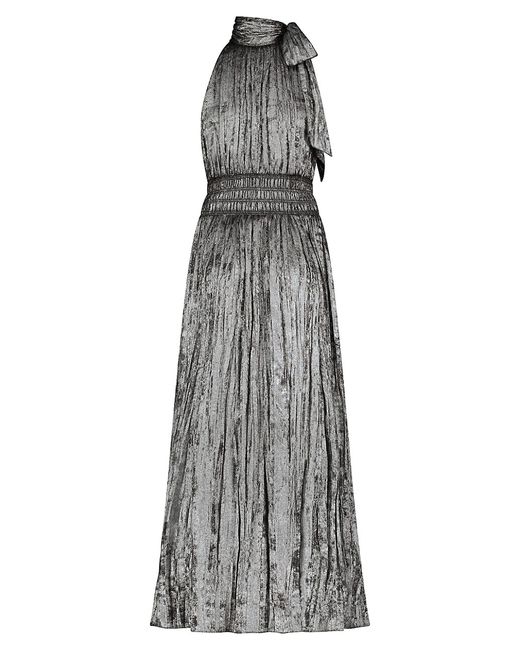 Bcbgmaxazria Metallic Pleated Halter Maxi Dress