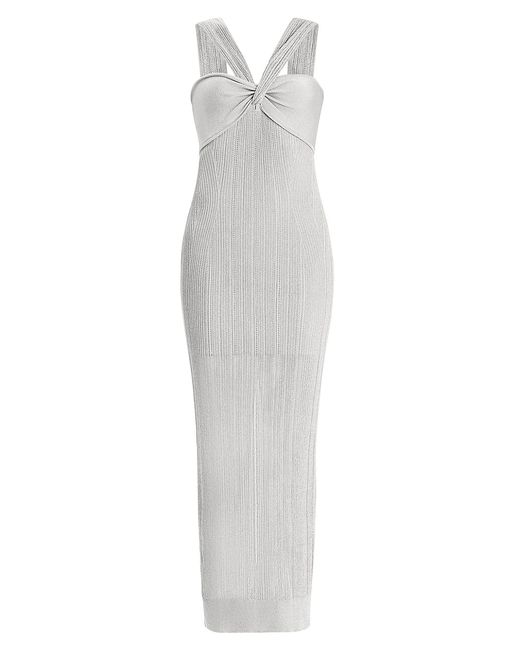 Hervé Léger Metallic Pointelle Twist-Strap Gown
