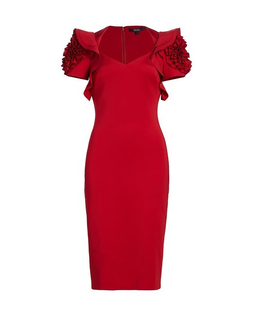 Badgley Mischka Ruffle Rosette-Embellished Dress