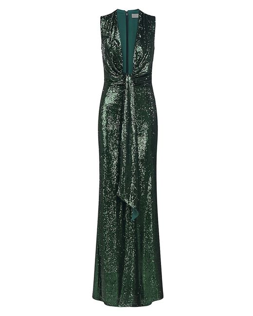 H Halston Magdalena Draped Sequined Gown