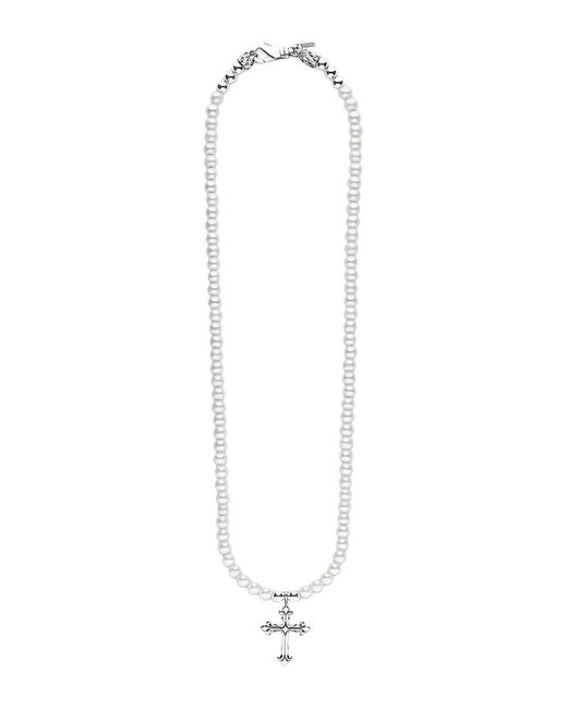 Emanuele Bicocchi Sterling Freshwater Pearl Fleury Cross Necklace