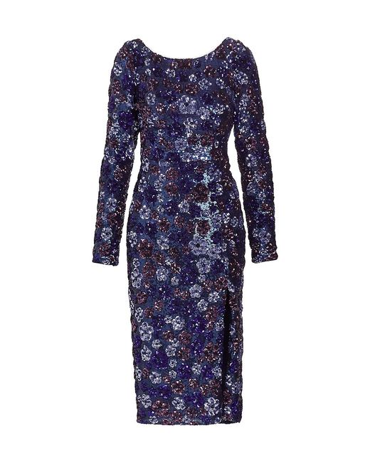 Marchesa Notte Long-Sleeve Sequined Tulle Cocktail Midi-Dress