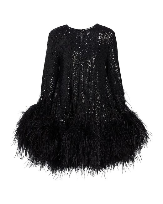 Christian Cowan Feather-Trimmed Sequined Shift Minidress