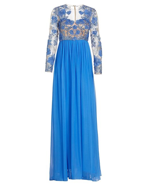 Pamella Roland Embroidered Illusion Gown
