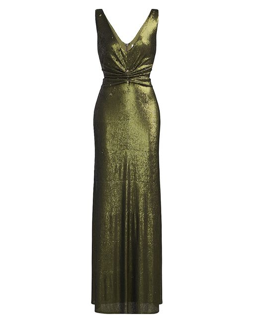 H Halston Cassandra Sequined Barbell-Embellished Gown