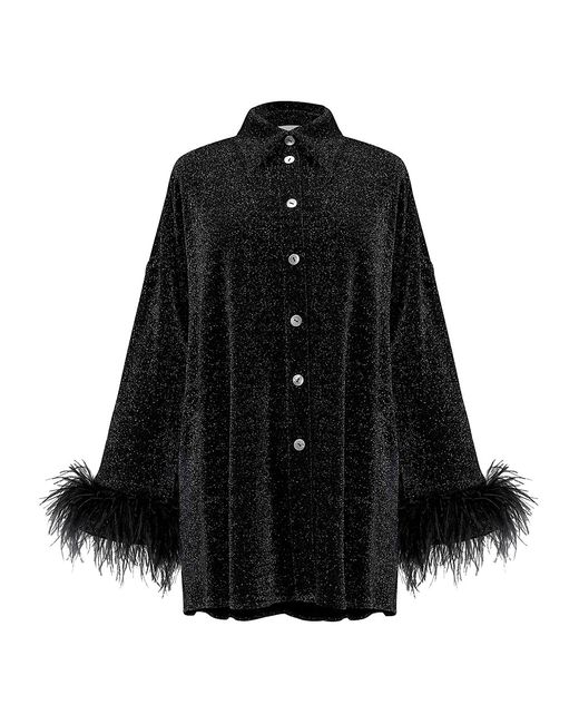Sleeper Pastelle Metallic Feather-Trim Shirtdress