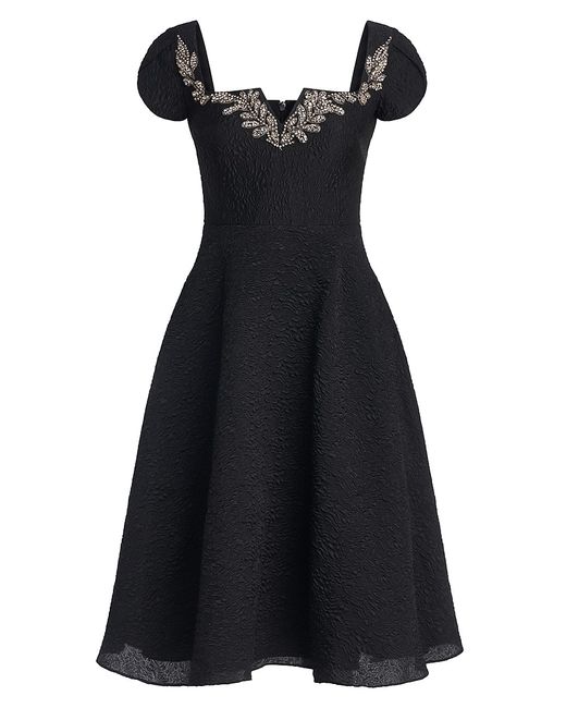 Theia Milena Embellished Jacquard A-Line Dress