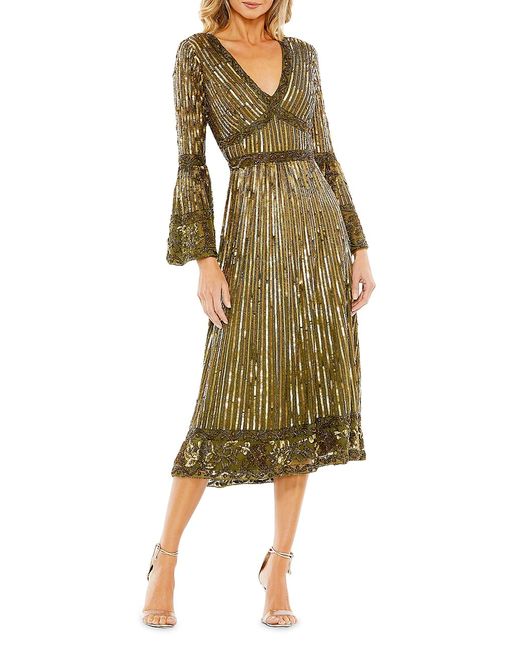 Mac Duggal Embellished Bell-Sleeve A-Line Dress