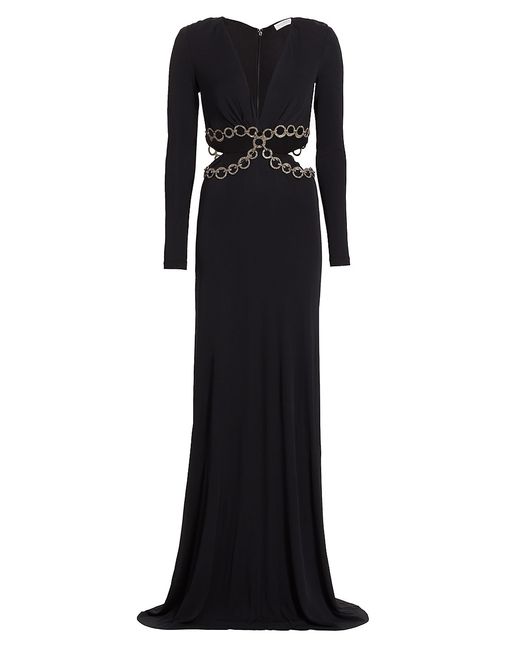 Ramy Brook Pauline Crystal-Accented Cut-Out Long-Sleeve Gown