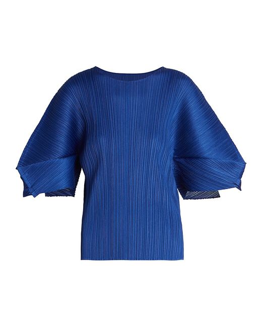 Pleats Please By Issey Miyake Pleated Puff-Sleeve Top