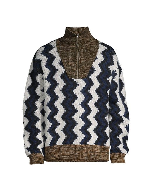 Closed Zig-Zag Alpaca-Blend Half-Zip Sweater