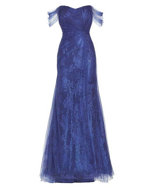 Rene Ruiz Collection Jacquard Off-the-Shoulder Gown