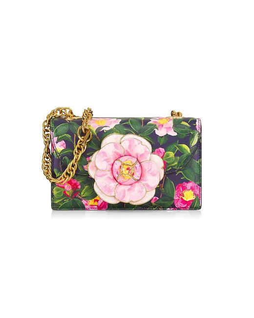 Oscar de la Renta Classic Tro Camellia Print Shoulder Bag