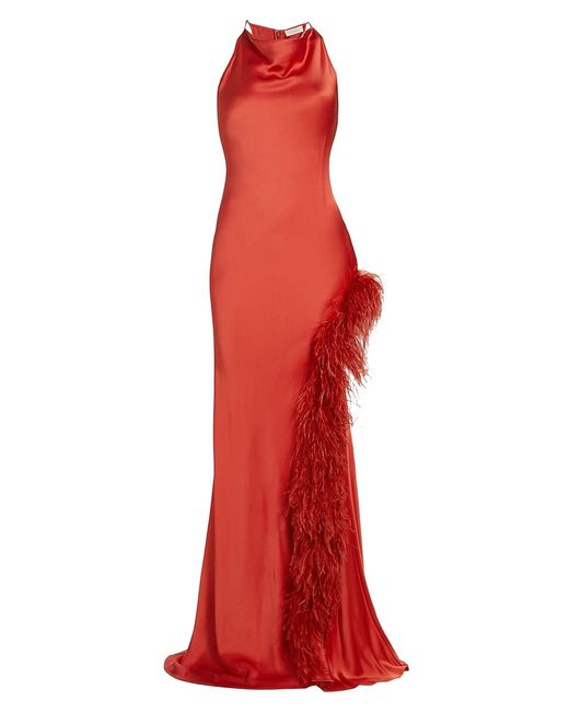 Lapointe Feather-Trimmed Halter Gown