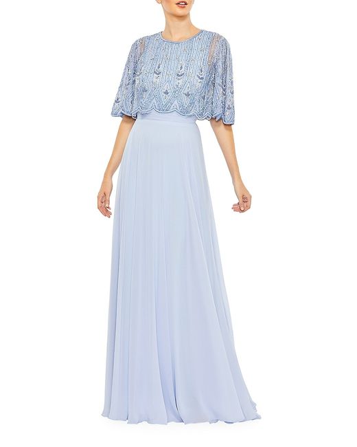 Mac Duggal Embellished Flutter-Sleeve A-Line Gown