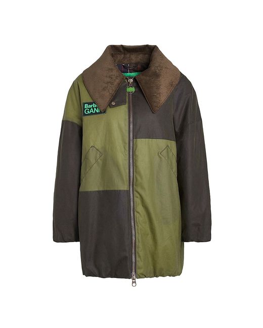 Barbour x Ganni Colorblocked Waxed Cotton Bomber Jacket