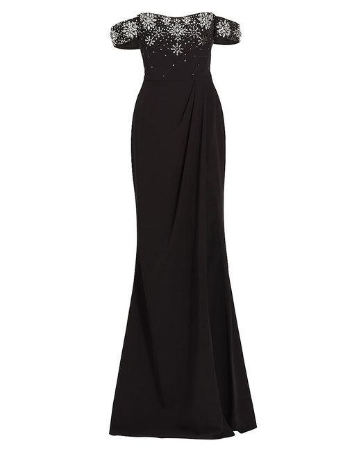 Marchesa Notte Beaded Stretch Crepe Off-The-Shoulder Gown