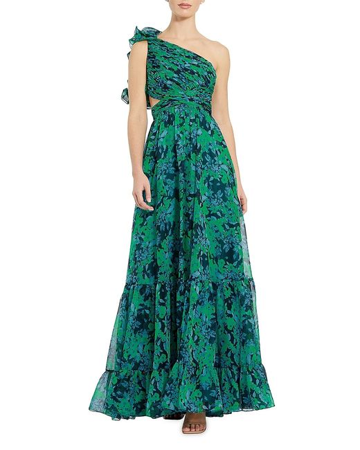 Mac Duggal Floral One-Shoulder Cut-Out Gown