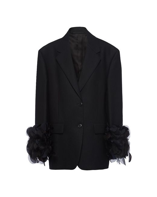 Prada Single-Breasted Jacket With Feather Trim