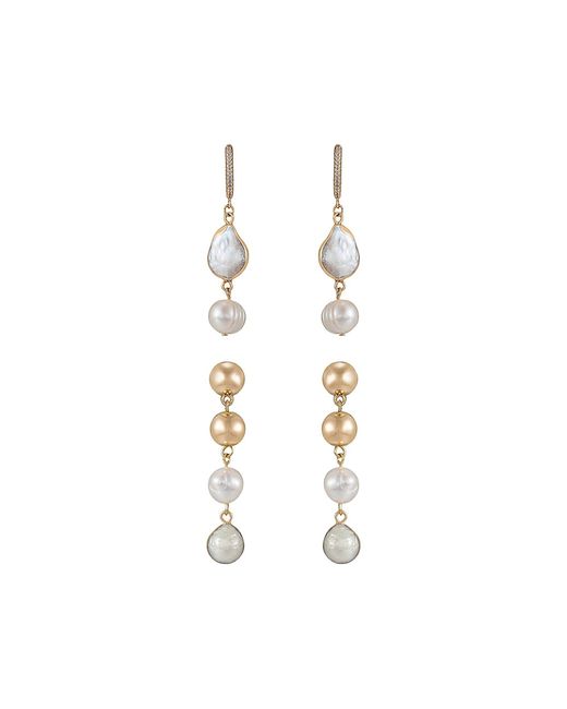 Ettika Duchess 2-Pair 18K--Plated Freshwater Pearl Drop Earrings Set