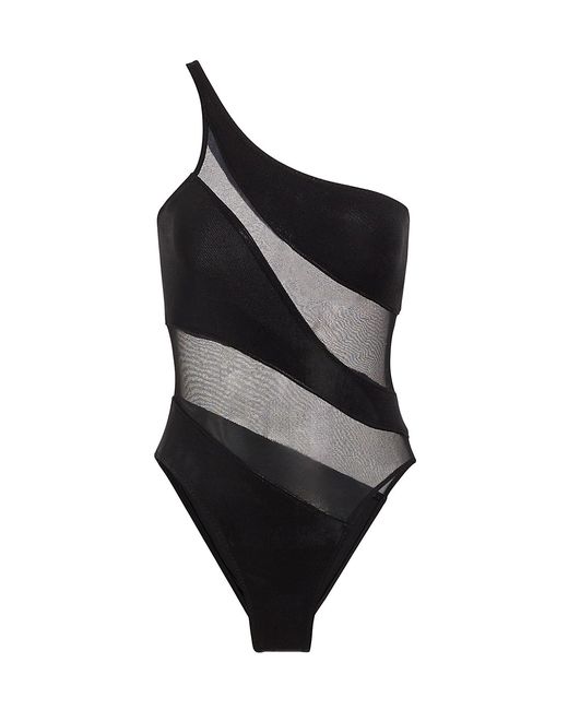 Norma Kamali Mio One-Shoulder Mesh One-Piece Swimsuit