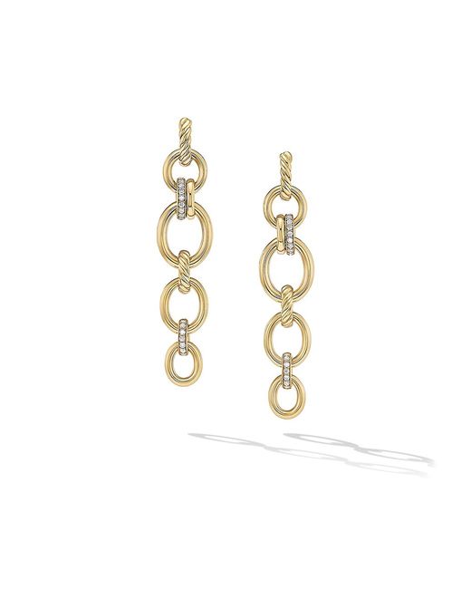 David Yurman DY Mercer Linked Drop Earrings 18K Gold With Pavé Diamonds