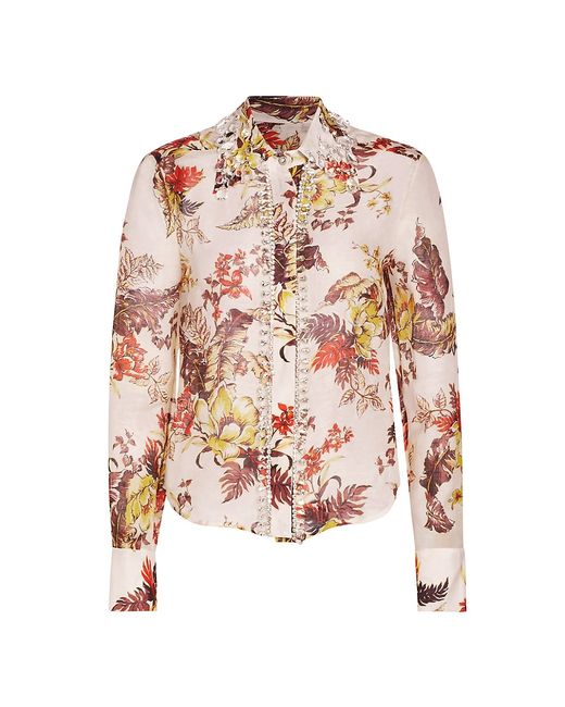 Zimmermann Matchmaker Tropical Embellished Silk Shirt