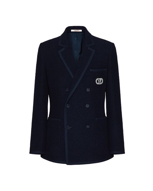 Valentino Garavani Double-Breasted Bouclé Wool Jacket With Vlogo Signature Embroidery