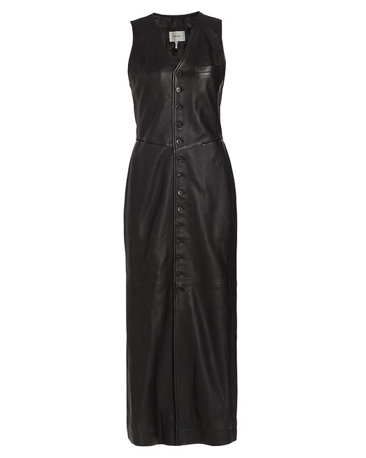 Frame Sleeveless Leather Button-Front Midi-Dress
