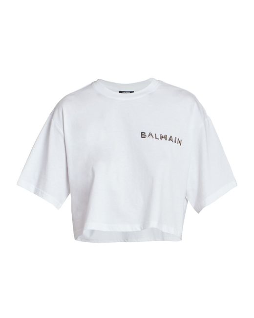 Balmain Laminated Logo Crop T-Shirt
