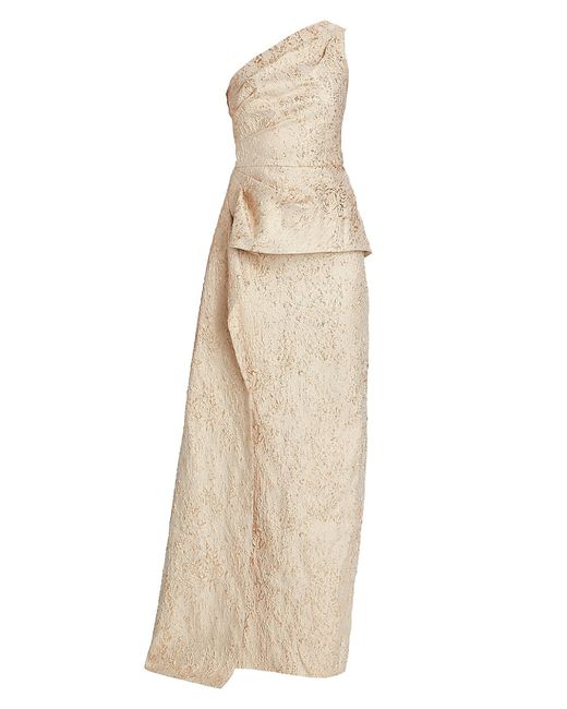 Teri Jon by Rickie Freeman One-Shoulder Metallic Jacquard Gown