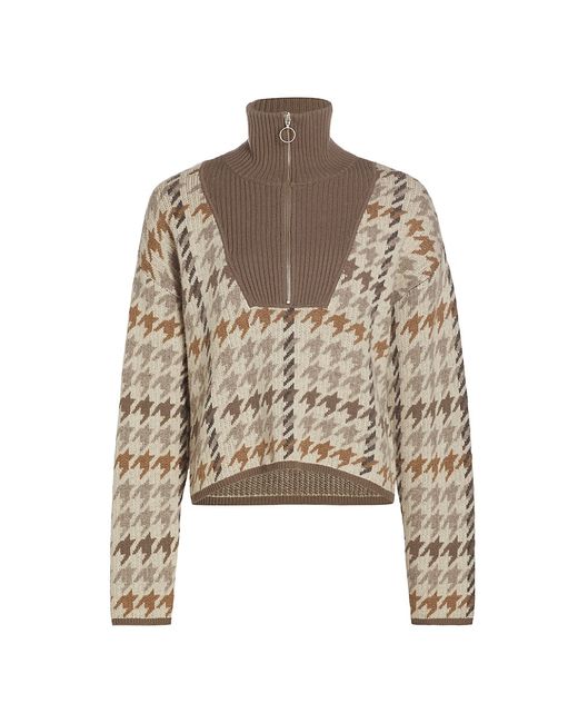 Naadam Houndstooth Wool Cashmere Quarter-Zip Sweater