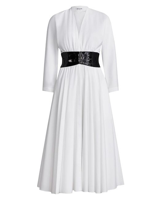 Alaïa Belted Long-Sleeve Midi-Dress