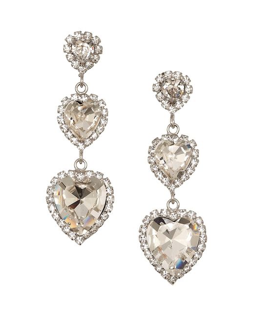 Jennifer Behr Rhodium-Plated Glass Heart Triple-Drop Earrings
