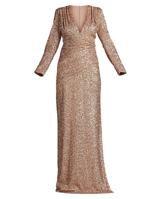 Sho Long Sleeve Sequined V-Neck Gown