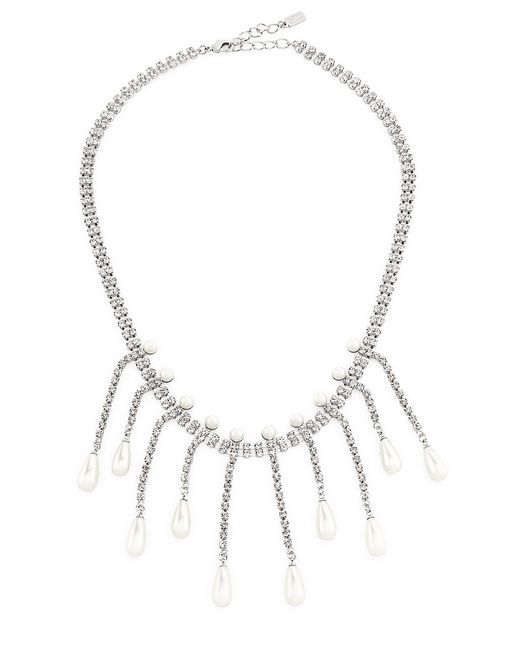 Kenneth Jay Lane Imitation Pearl Crystal Fringe Necklace