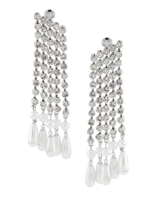 Kenneth Jay Lane Imitation Pearl Crystal Waterfall Earrings