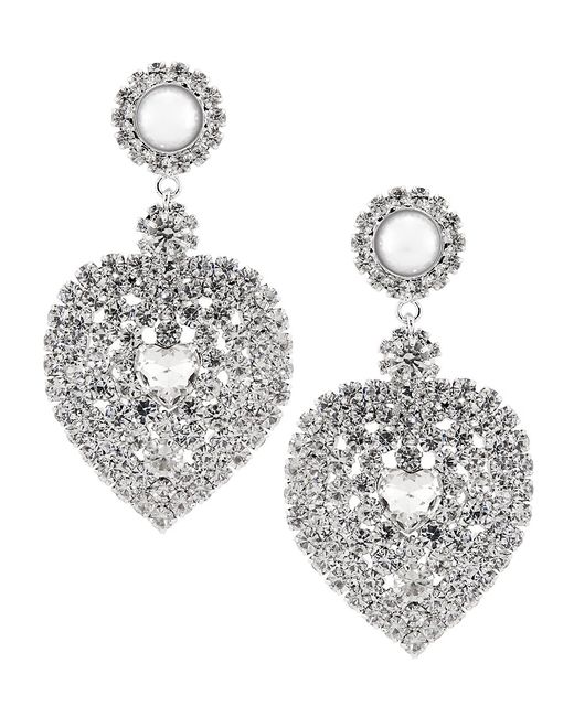 Kenneth Jay Lane Imitation Pearl Crystal Heart Drop Earrings