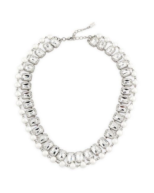 Kenneth Jay Lane Imitation Pearl Crystal Two-Row Necklace